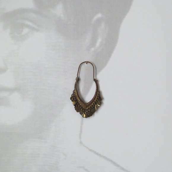 Brass Bohemian Drop Sparkly Oval Pointed Chandelier Hoop Sleeper Earrings - Picture 5 of 5